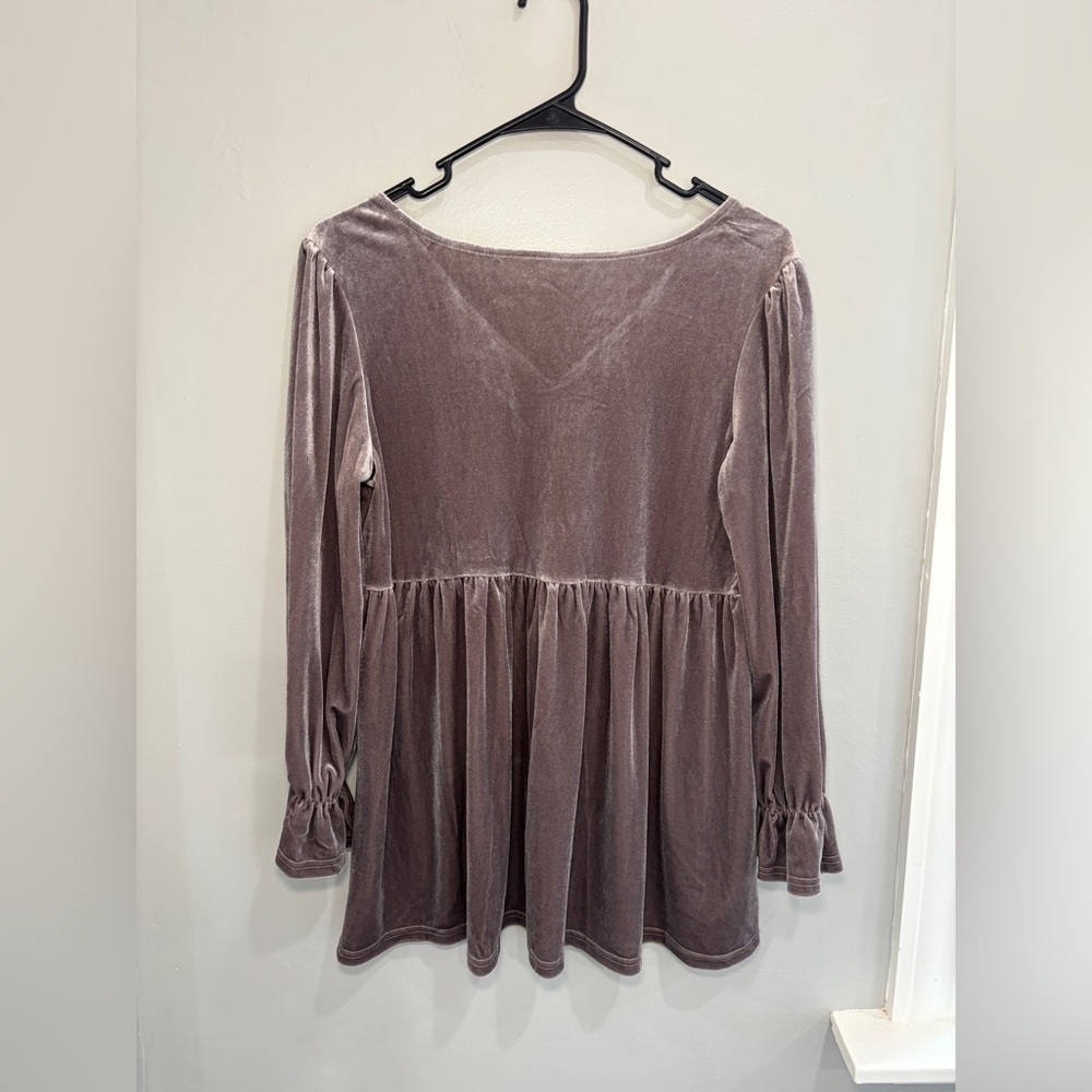 Mauve crushed velvet babydoll long sleeve top shirt small medium flowy oversized
